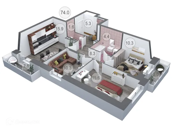 Планировка 3 комн. в ЖК СЕМИЛУКИ СИТИ