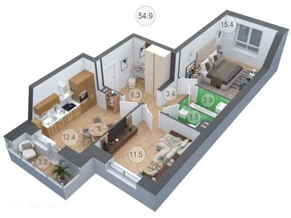 Планировка 2 комн. в ЖК СЕМИЛУКИ СИТИ