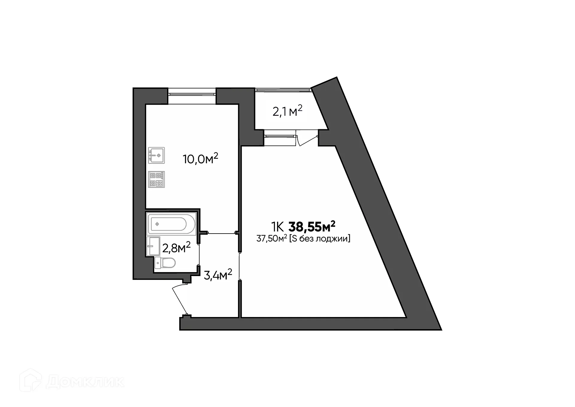 Планировка 1-комнатной квартиры 37.95 м² в ЖК Заволжье, г. Краснослободск — фото 1