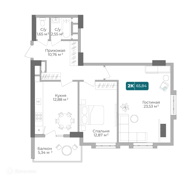 Планировка 2 комн. в ЖК Золотой Берег