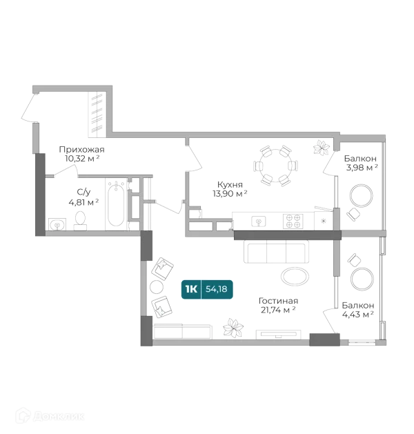 Планировка 1 комн. в ЖК Золотой Берег