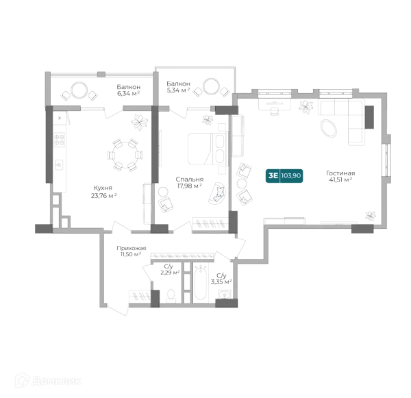 Планировка 2 комн. в ЖК Золотой Берег
