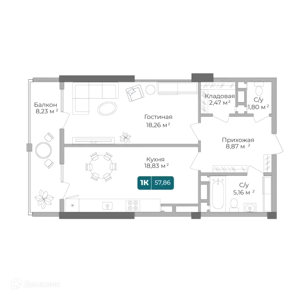 Планировка 1 комн. в ЖК Золотой Берег