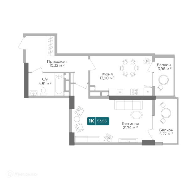 Планировка 1 комн. в ЖК Золотой Берег