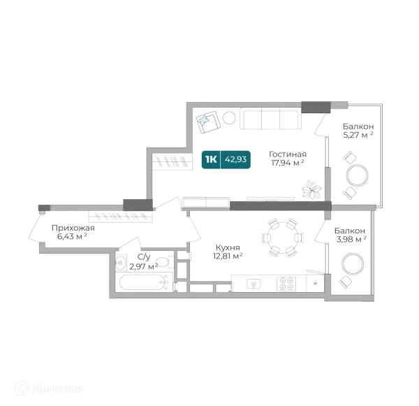 Планировка 1 комн. в ЖК Золотой Берег