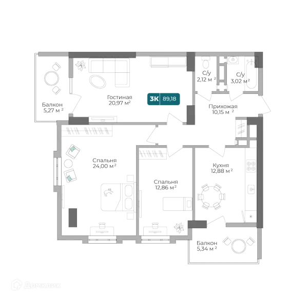 Планировка 3 комн. в ЖК Золотой Берег