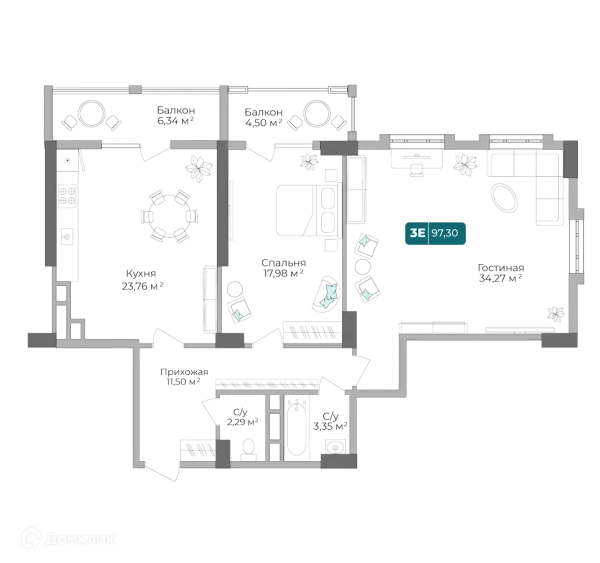Планировка 2 комн. в ЖК Золотой Берег