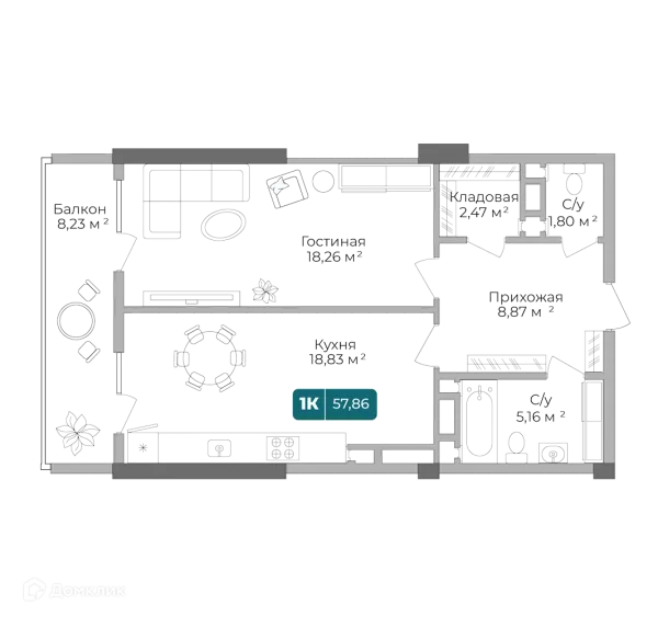 Планировка 1 комн. в ЖК Золотой Берег