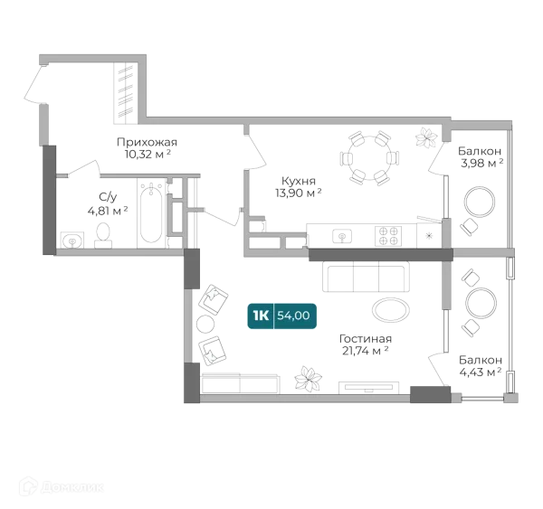 Планировка 1 комн. в ЖК Золотой Берег