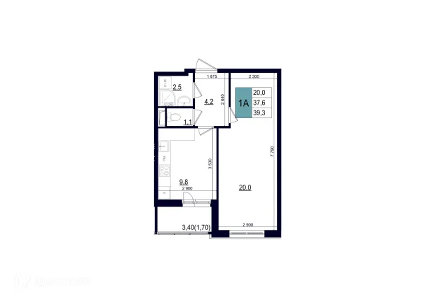 Планировка 1 комн. в ЖК ОДИНЦОВО СИТИ