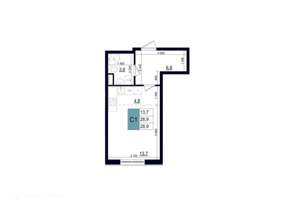 Планировка Студия в ЖК ОДИНЦОВО СИТИ