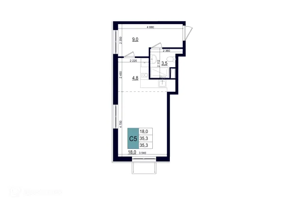 Планировка Студия в ЖК ОДИНЦОВО СИТИ