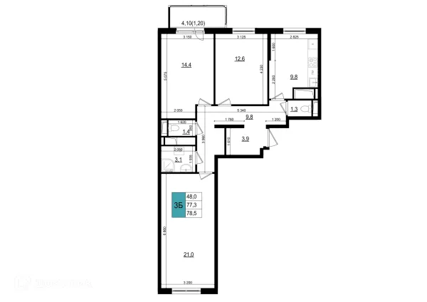 Планировка 3 комн. в ЖК ОДИНЦОВО СИТИ