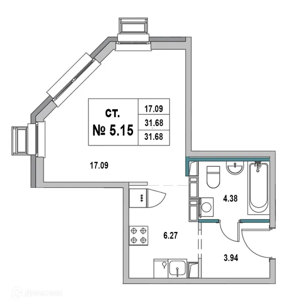 Планировка Студия в ЖК Дом на ул.2-я Южная