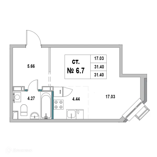 Планировка Студия в ЖК Дом на ул.2-я Южная