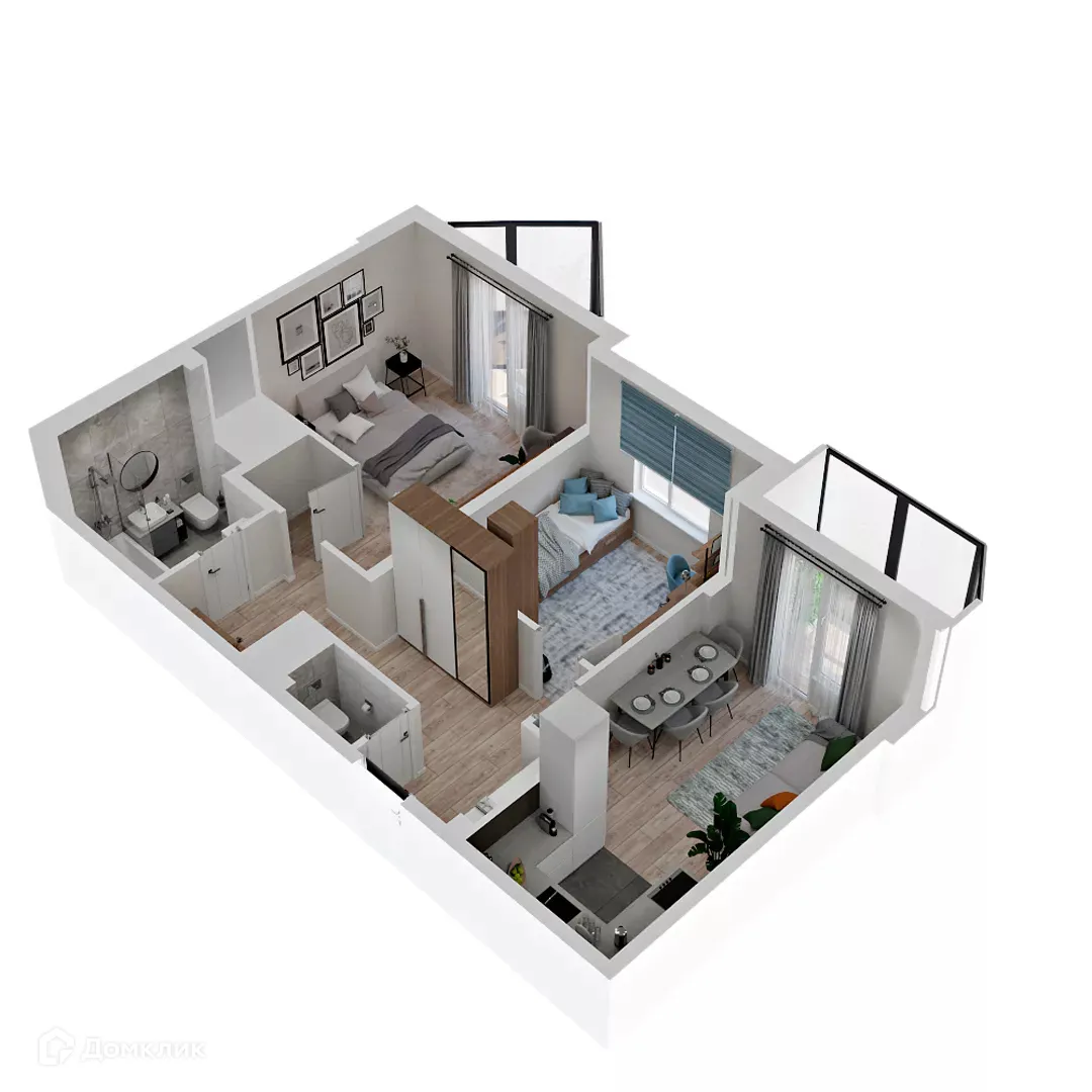 Планировка 2-комнатной квартиры 59.4 м² в ЖК МУРИНО КЛАБ, г. Мурино — фото 2