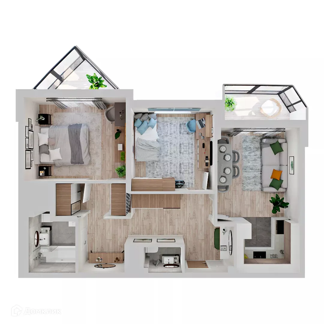 Планировка 2-комнатной квартиры 59.4 м² в ЖК МУРИНО КЛАБ, г. Мурино — фото 3