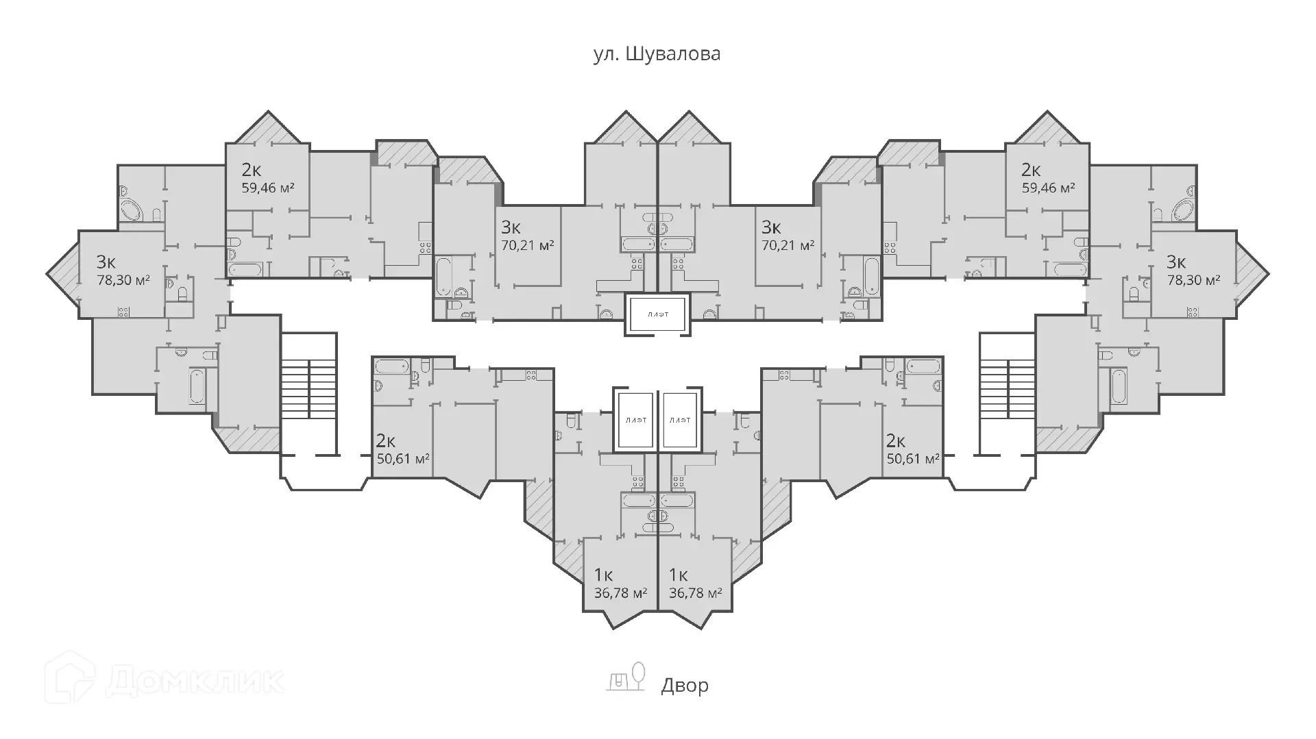 Планировка 2-комнатной квартиры 59.3 м² в ЖК МУРИНО КЛАБ, г. Мурино — фото 2