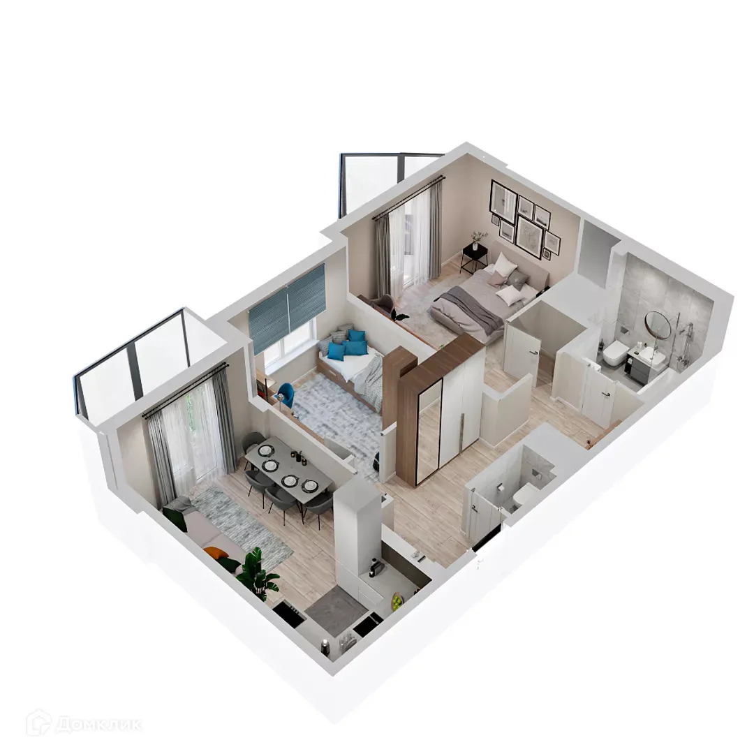 Планировка 2-комнатной квартиры 59.3 м² в ЖК МУРИНО КЛАБ, г. Мурино — фото 3