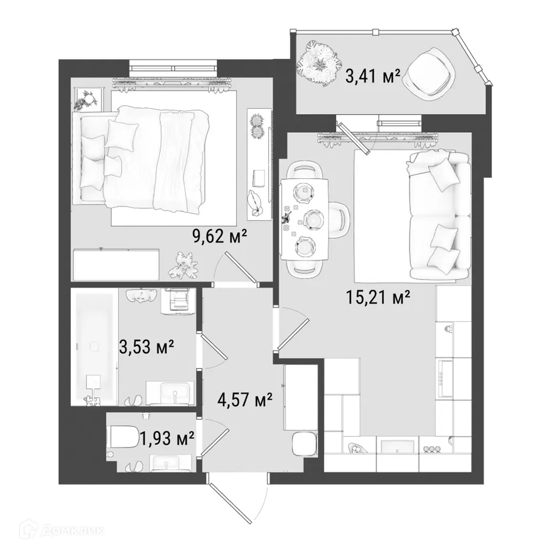 Планировка 1-комнатной квартиры 36.2 м² в ЖК МУРИНО КЛАБ, г. Мурино — фото 1