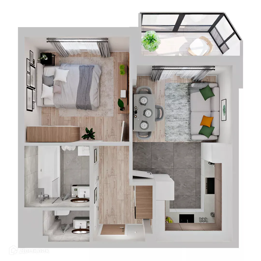 Планировка 1-комнатной квартиры 36.2 м² в ЖК МУРИНО КЛАБ, г. Мурино — фото 3