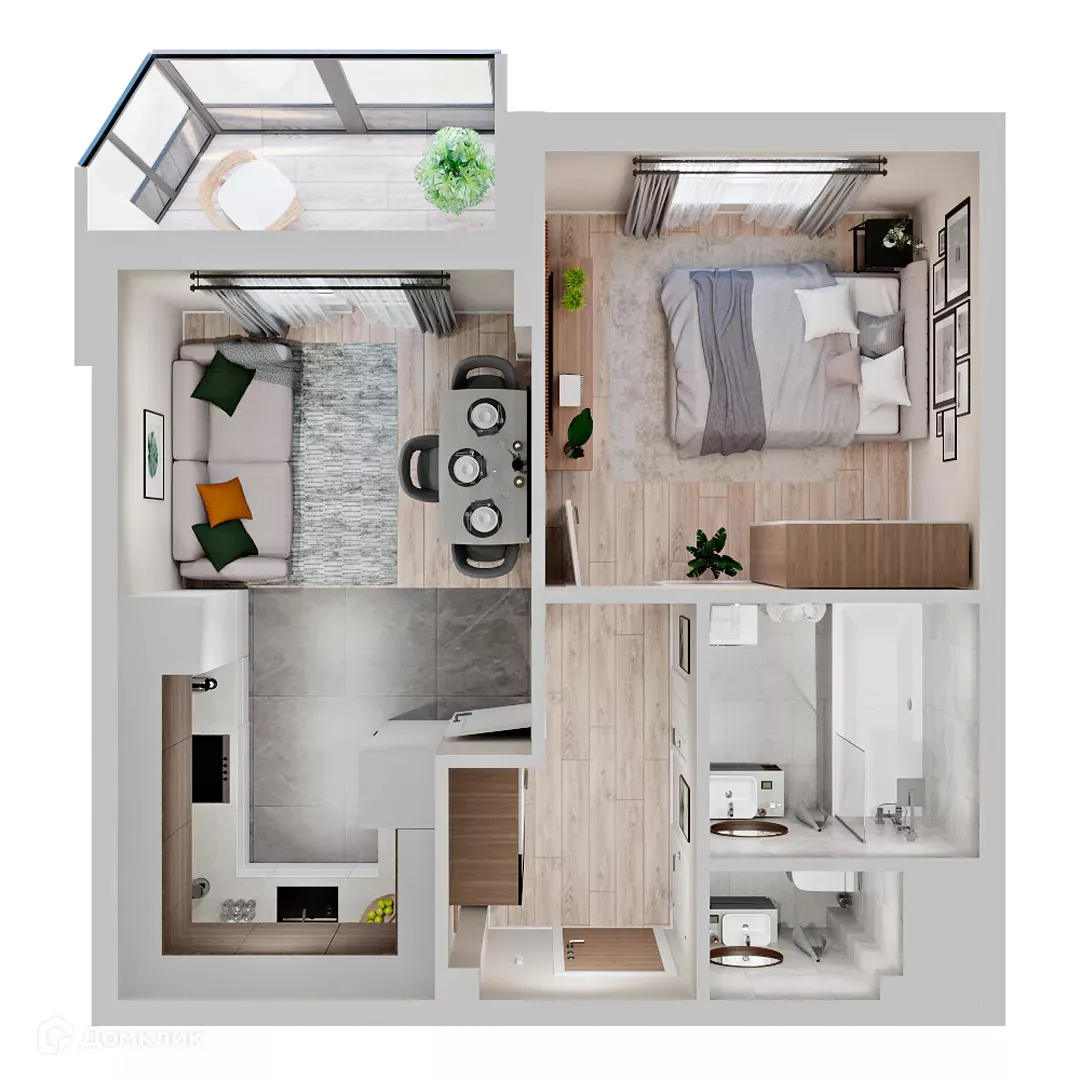 Планировка 1-комнатной квартиры 36.1 м² в ЖК МУРИНО КЛАБ, г. Мурино — фото 3