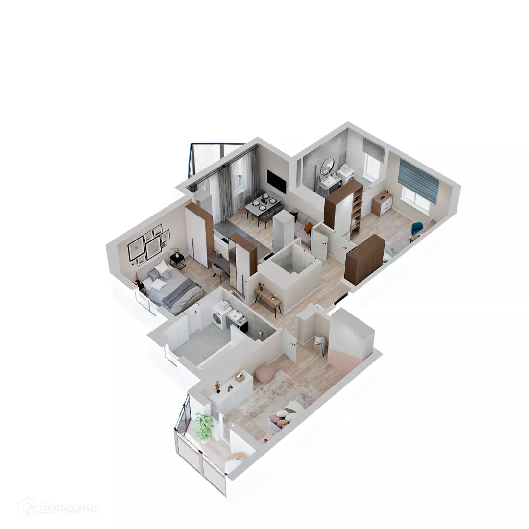 Планировка 3-комнатной квартиры 87.3 м² в ЖК МУРИНО КЛАБ, г. Мурино — фото 2