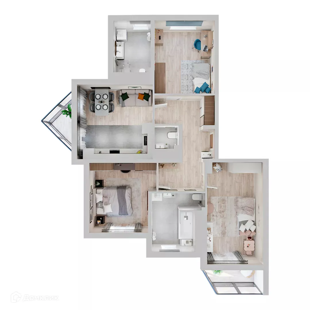 Планировка 3-комнатной квартиры 87.3 м² в ЖК МУРИНО КЛАБ, г. Мурино — фото 3