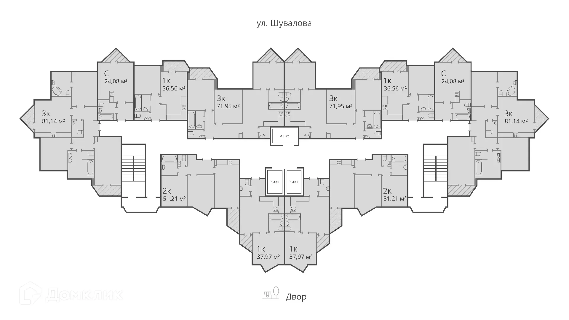 Планировка 3-комнатной квартиры 87.3 м² в ЖК МУРИНО КЛАБ, г. Мурино — фото 4