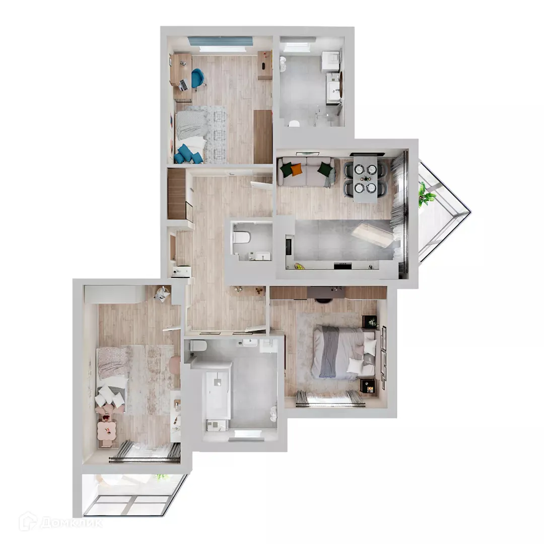 Планировка 3-комнатной квартиры 84.6 м² в ЖК МУРИНО КЛАБ, г. Мурино — фото 3