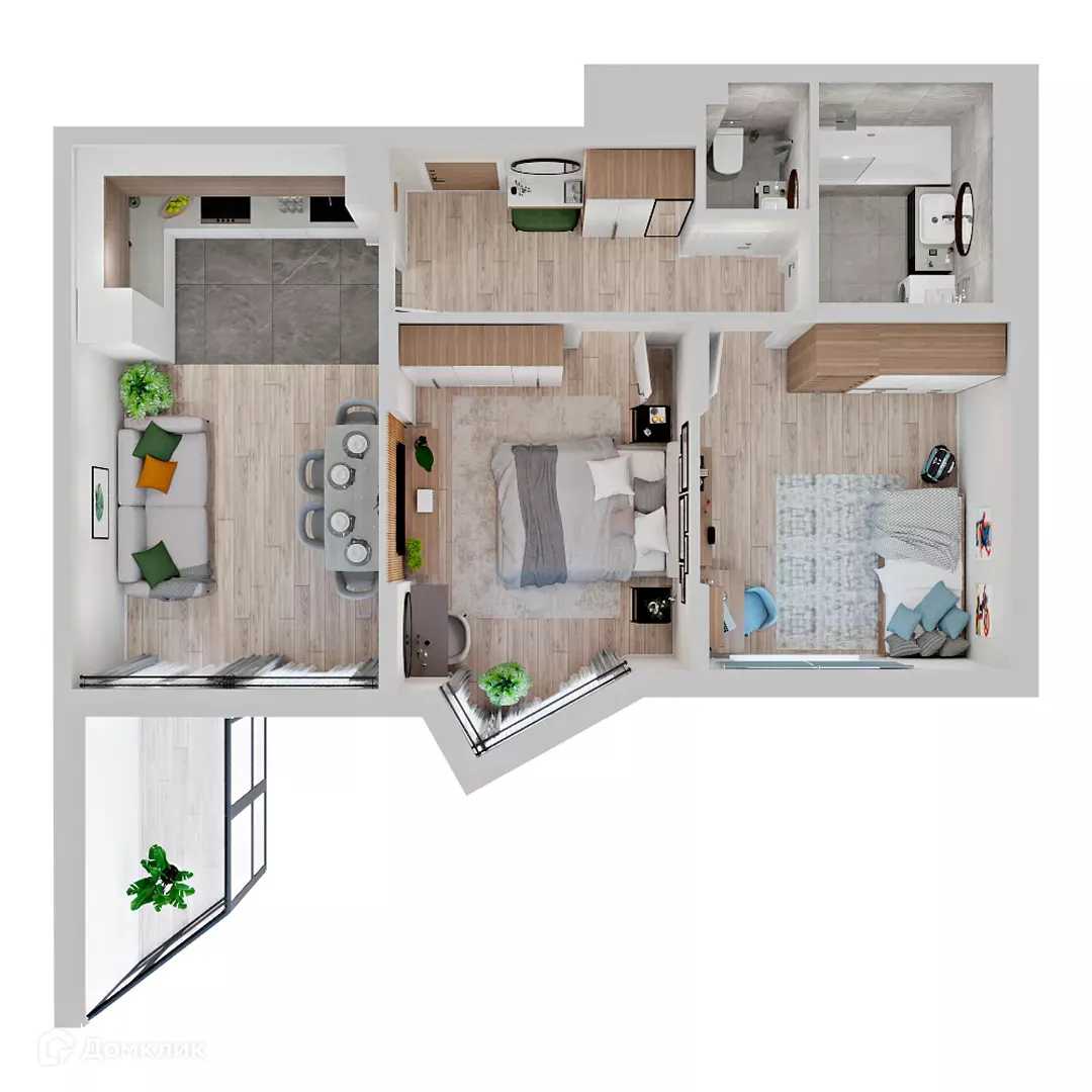 Планировка 2-комнатной квартиры 50.9 м² в ЖК МУРИНО КЛАБ, г. Мурино — фото 2