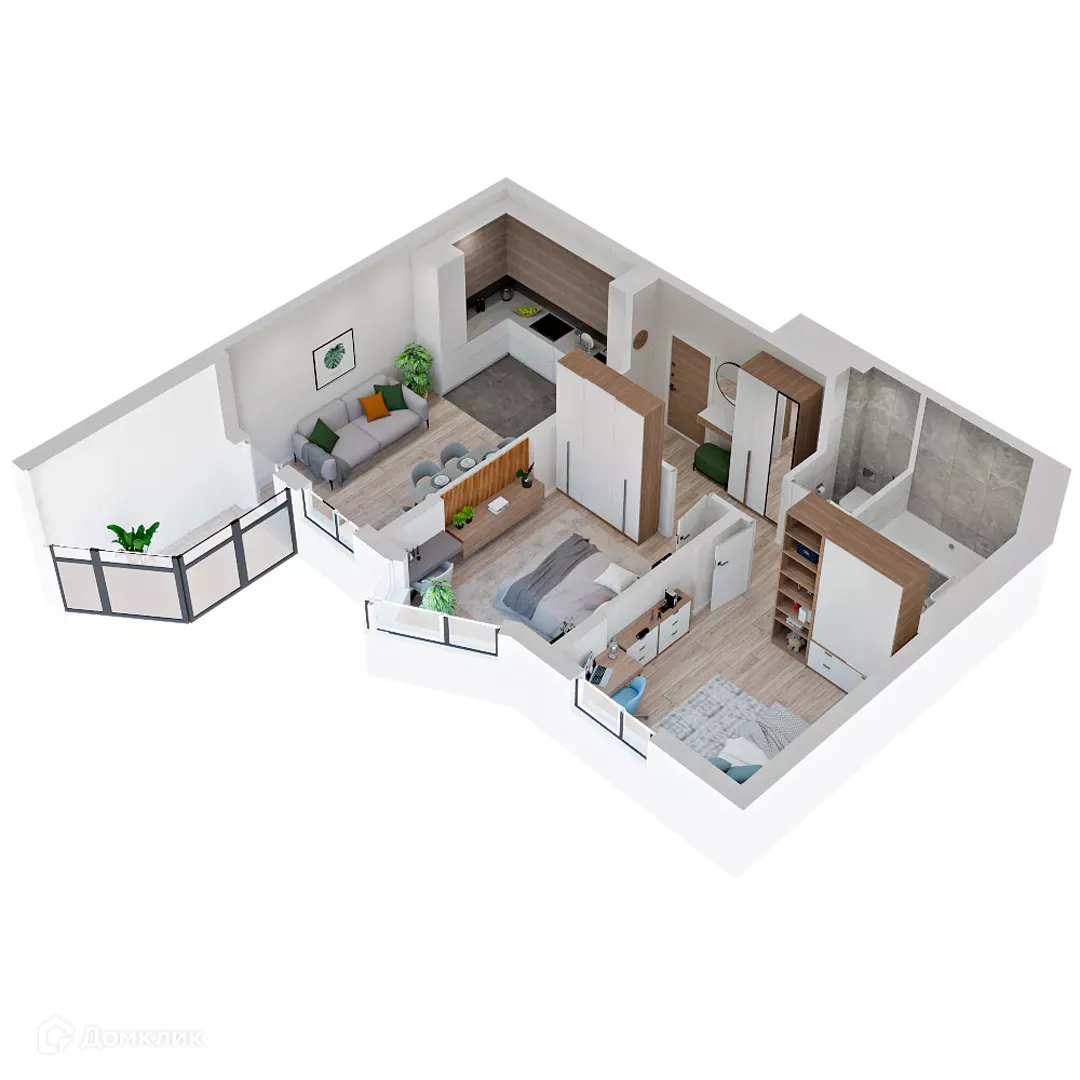 Планировка 2-комнатной квартиры 50.9 м² в ЖК МУРИНО КЛАБ, г. Мурино — фото 3