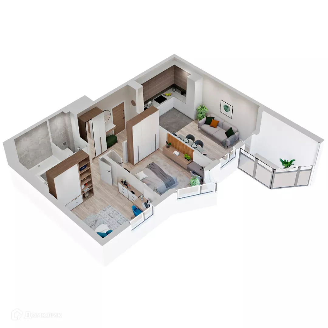 Планировка 2-комнатной квартиры 50.8 м² в ЖК МУРИНО КЛАБ, г. Мурино — фото 2