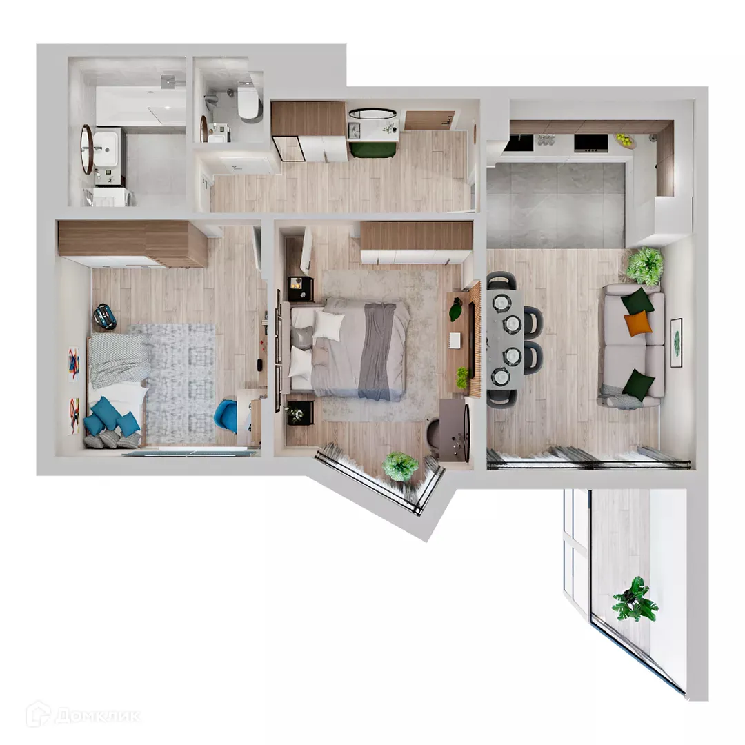 Планировка 2-комнатной квартиры 50.8 м² в ЖК МУРИНО КЛАБ, г. Мурино — фото 3