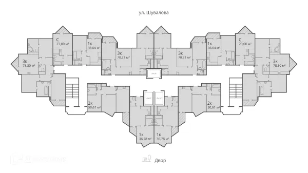 Планировка 3 комн. в ЖК МУРИНО КЛАБ