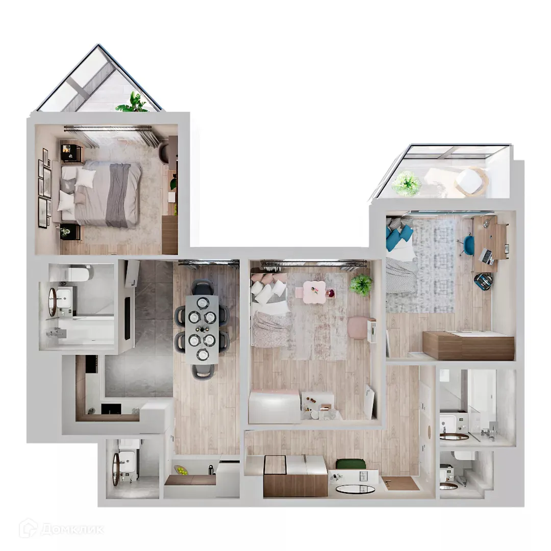 Планировка 3-комнатной квартиры 70.2 м² в ЖК МУРИНО КЛАБ, г. Мурино — фото 1