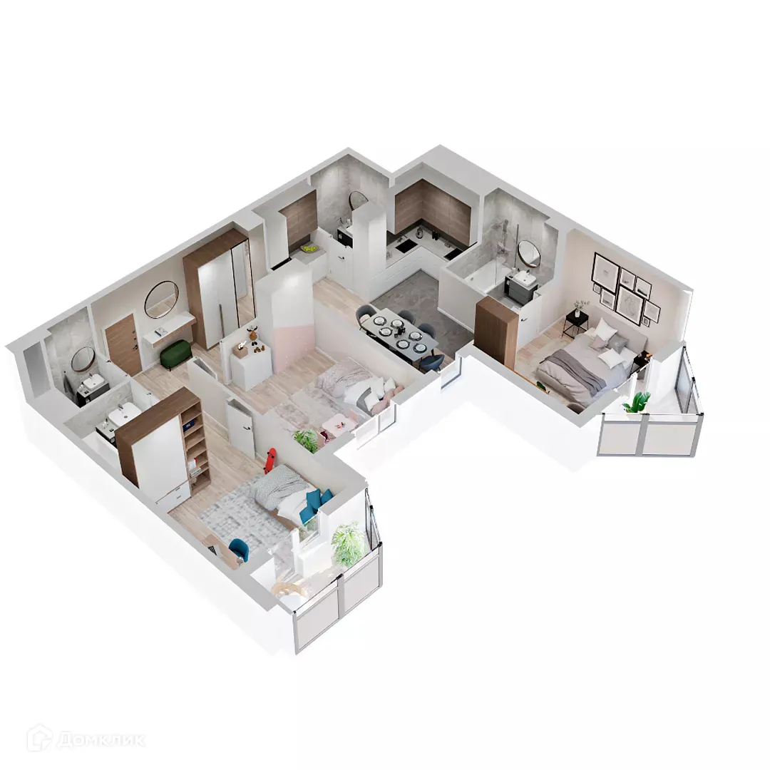 Планировка 3-комнатной квартиры 70.2 м² в ЖК МУРИНО КЛАБ, г. Мурино — фото 2