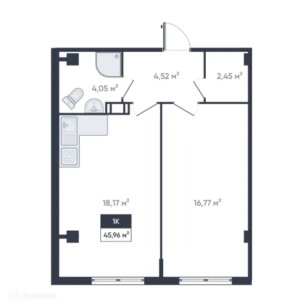 Планировка 1 комн. в ЖК Ромашки