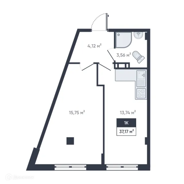 Планировка 1 комн. в ЖК Ромашки