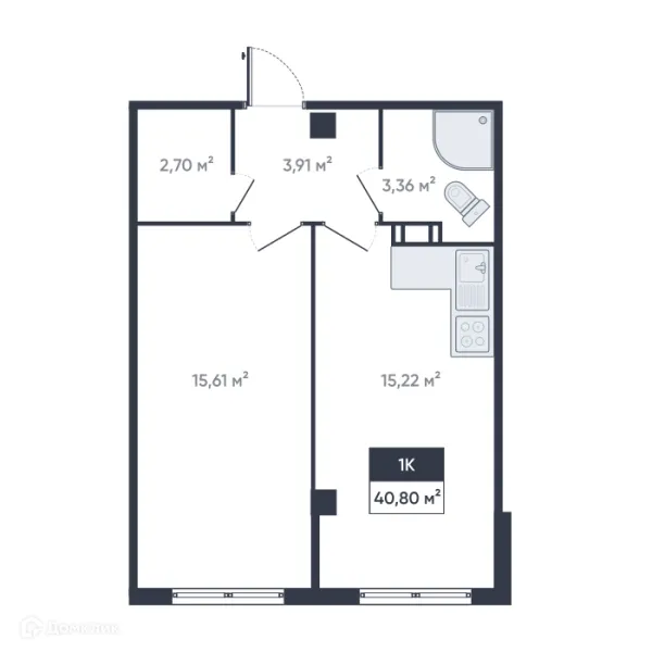 Планировка 1 комн. в ЖК Ромашки