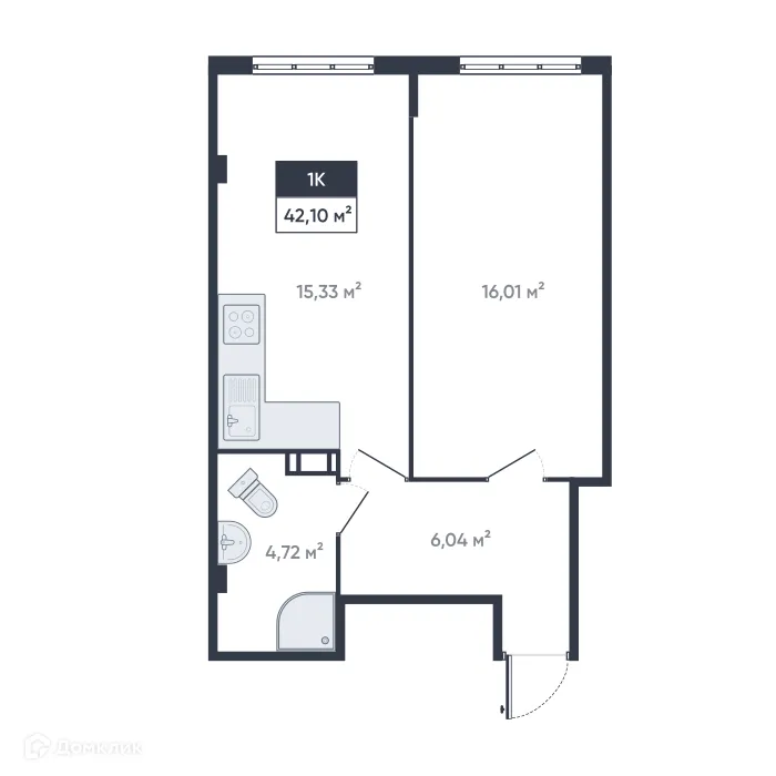 Планировка 1-комнатной квартиры 42.1 м² в ЖК Ромашки, г. Мурино — фото 1
