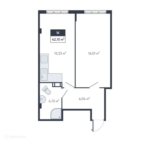 Планировка 1 комн. в ЖК Ромашки