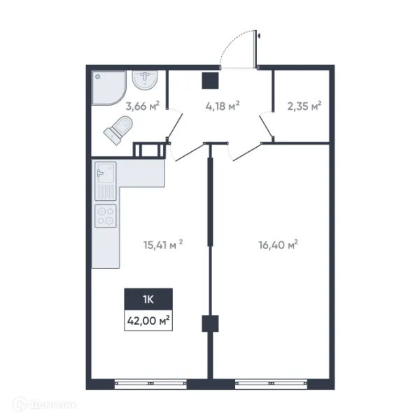Планировка 1 комн. в ЖК Ромашки