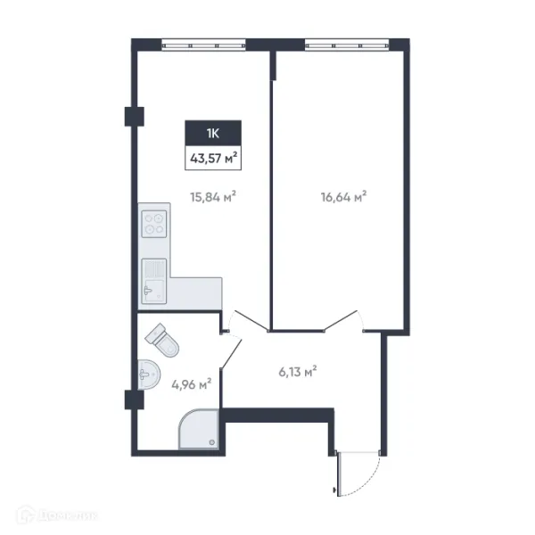 Планировка 1 комн. в ЖК Ромашки