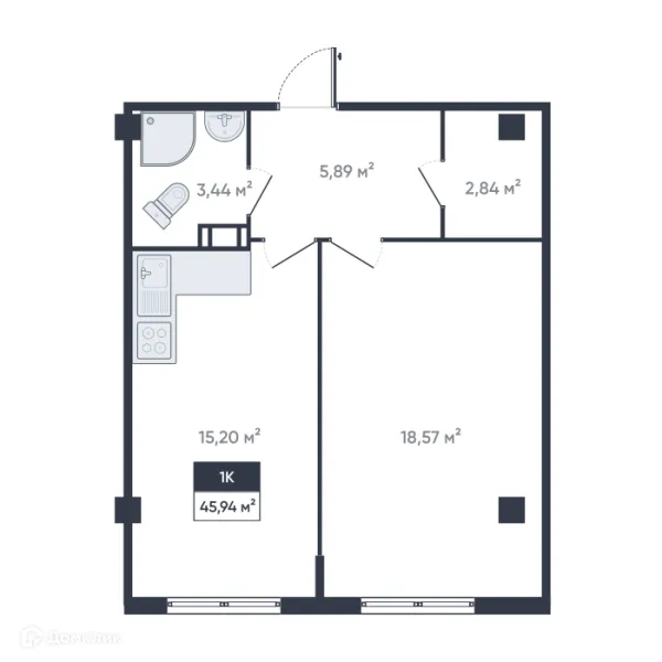 Планировка 1 комн. в ЖК Ромашки