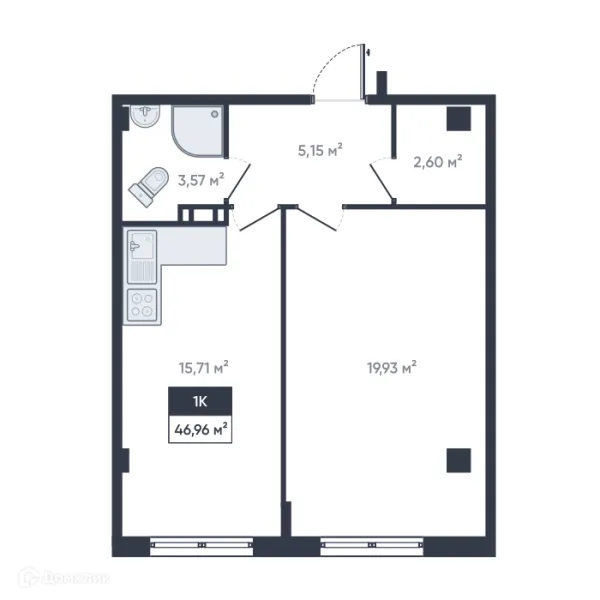 Планировка 1 комн. в ЖК Ромашки