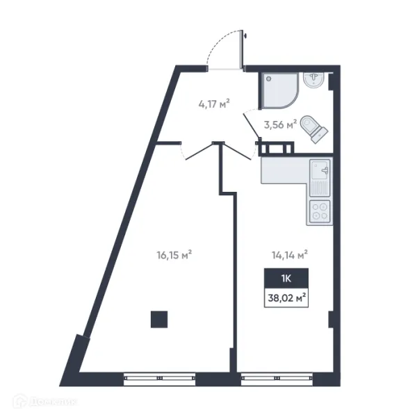 Планировка 1 комн. в ЖК Ромашки