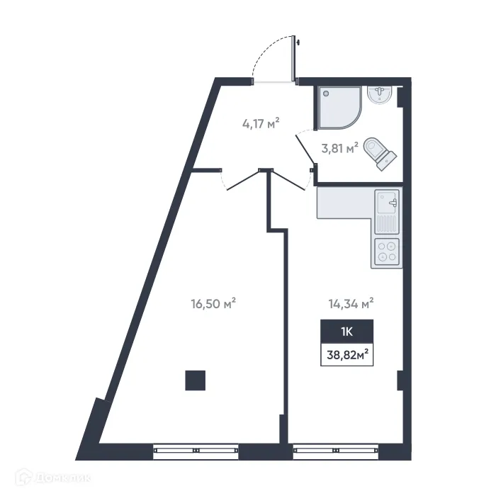 Планировка 1-комнатной квартиры 38.82 м² в ЖК Ромашки, г. Мурино — фото 1