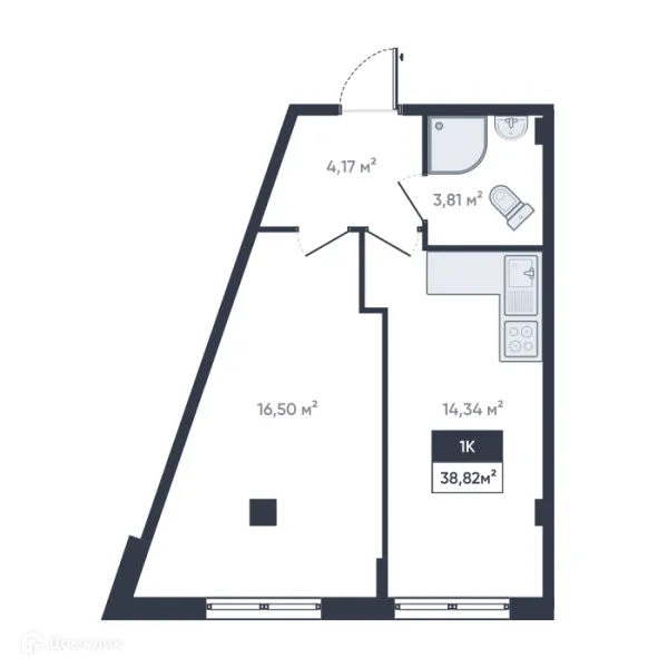 Планировка 1 комн. в ЖК Ромашки