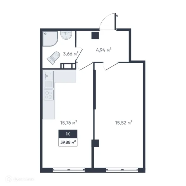 Планировка 1 комн. в ЖК Ромашки